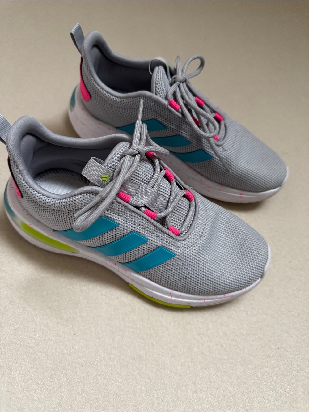 Adidas Racer TR23 Youth Running Shoes Gray Blue Pink Lime Green Size 3.5 ID5449